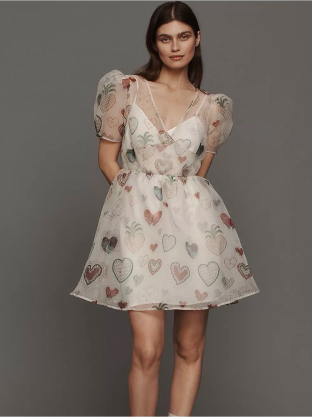 Farm Rio x Anthropologie Semi-Sheer Puff-Sleeve Dress